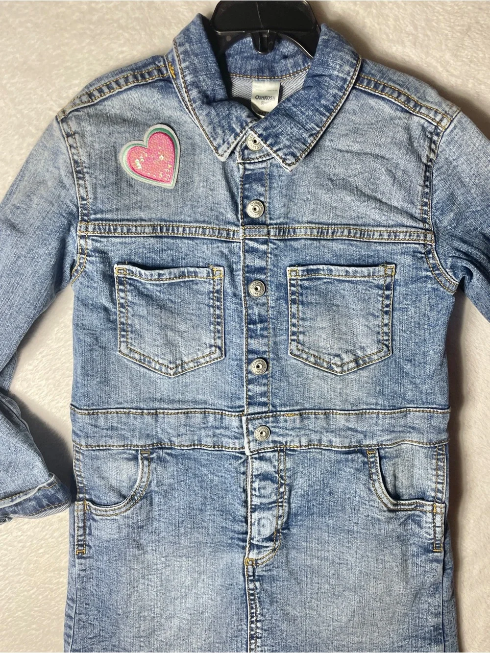 OshKosh B'gosh Girls Denim Button-Front Jacket Dress with Pink Heart Patch
